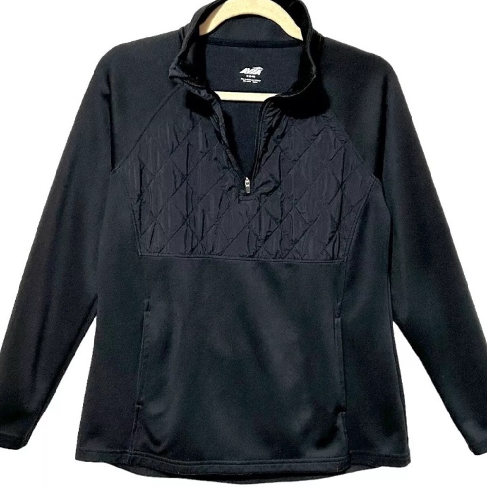 Avia Activewear Long Sleeves 1/4 Zip Quilted Front  Pocket Top Hoddie Sz M Black